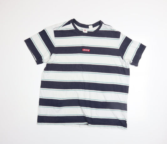 Levi's Men's Blue Striped Relaxed Fit Cotton T-Shirt Size L