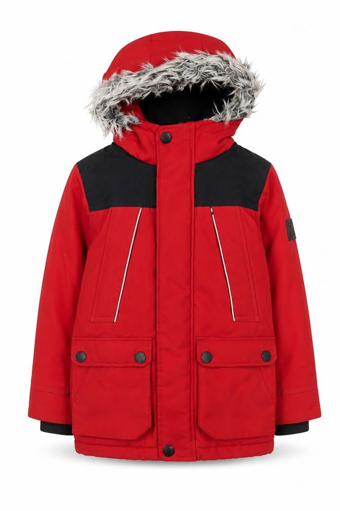Next Boys Red Parka Coat 6 Years Hooded Fur Trim Waterproof Winter Jacket