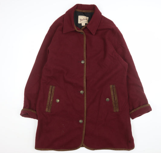 Woolrich Womens Red Long Wool Overcoat Lined Button Coat Size L