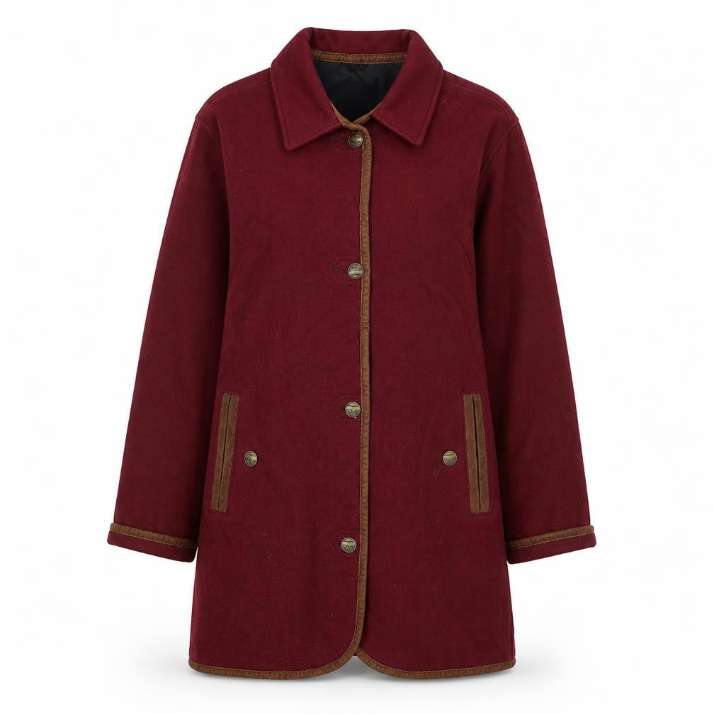 Woolrich Womens Red Long Wool Overcoat Lined Button Coat Size L