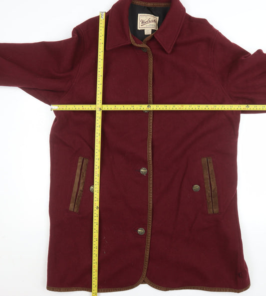 Woolrich Womens Red Long Wool Overcoat Lined Button Coat Size L