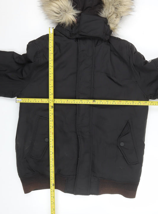 Tommy Jeans Men's Black Fur Hooded Bomber Jacket Size S Winter Coat