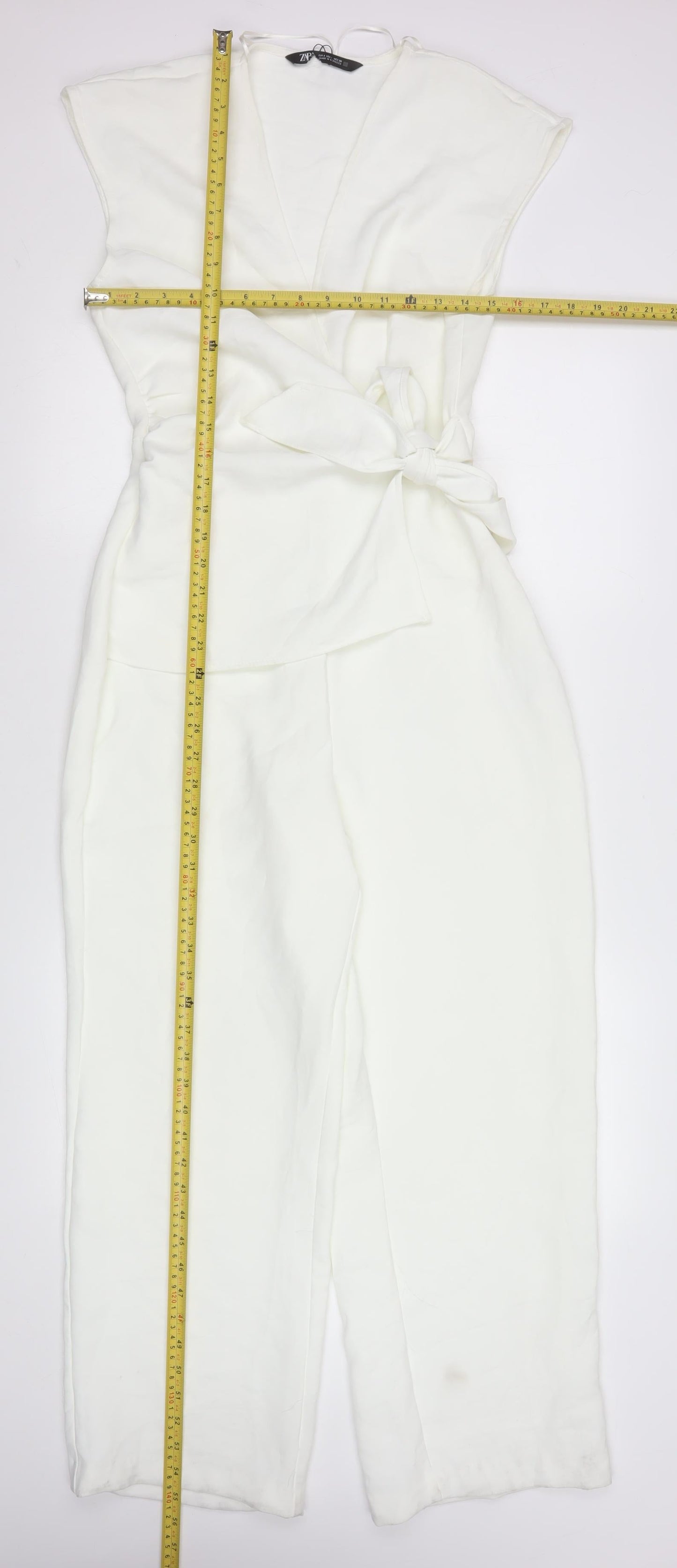 Zara Women Ivory Wrap Jumpsuit S Belted Wide-Leg Elegant V-Neck