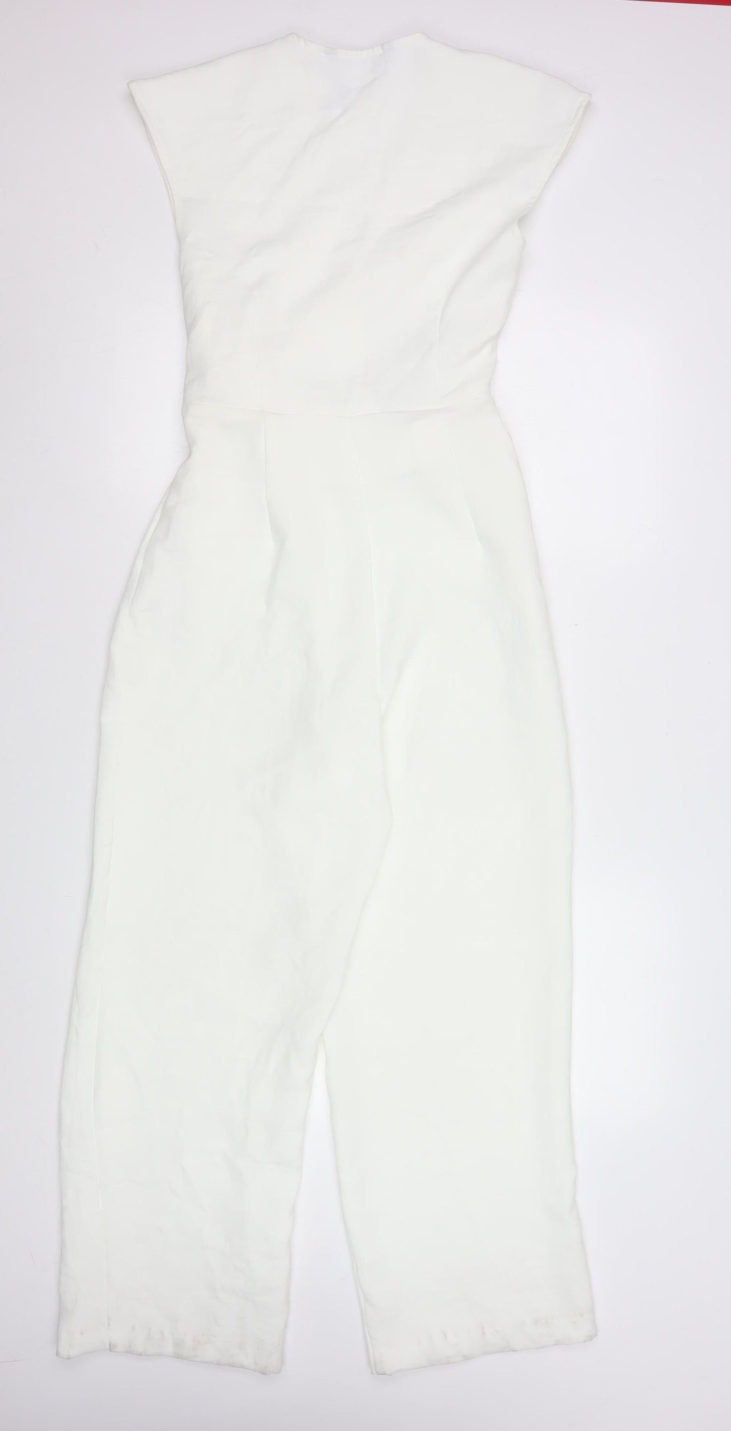 Zara Women Ivory Wrap Jumpsuit S Belted Wide-Leg Elegant V-Neck