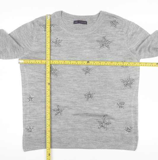 Marks and Spencer Womens Grey XL Beaded Star Long Sleeve Jumper