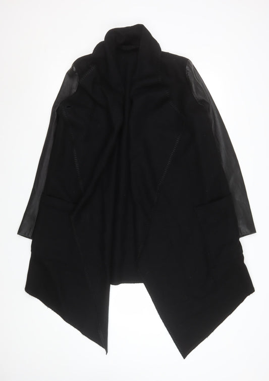 AllSaints Womens Black Wool Leather Trim Open Coatigan UK 10