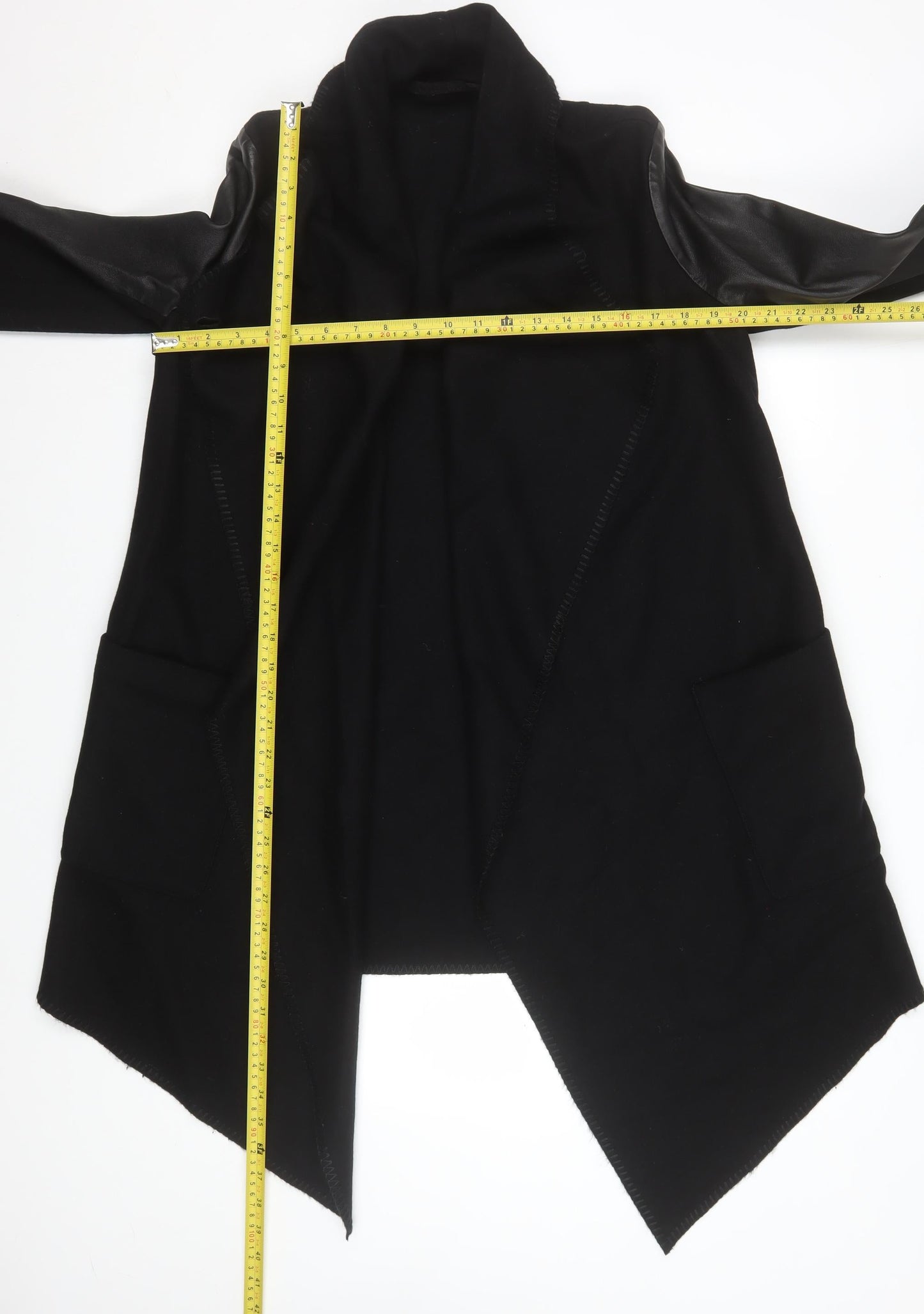 AllSaints Womens Black Wool Leather Trim Open Coatigan UK 10