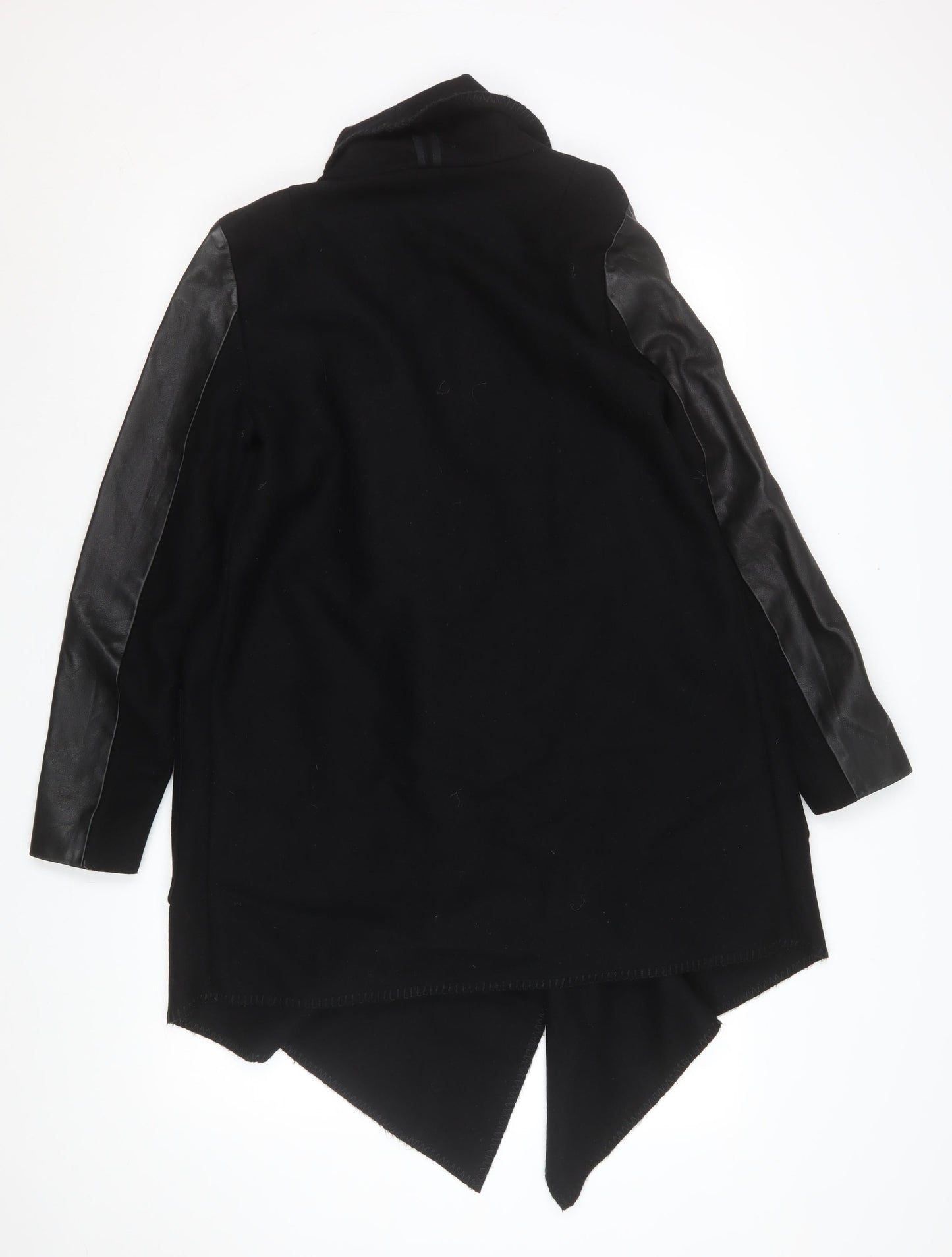 AllSaints Womens Black Wool Leather Trim Open Coatigan UK 10