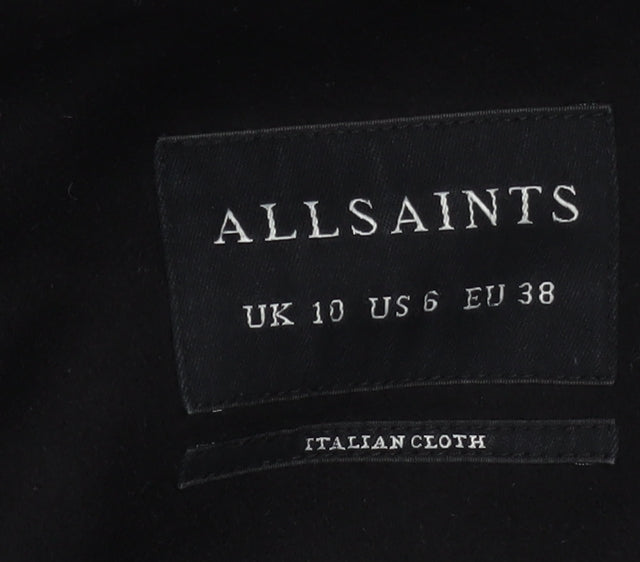 AllSaints Womens Black Wool Leather Trim Open Coatigan UK 10