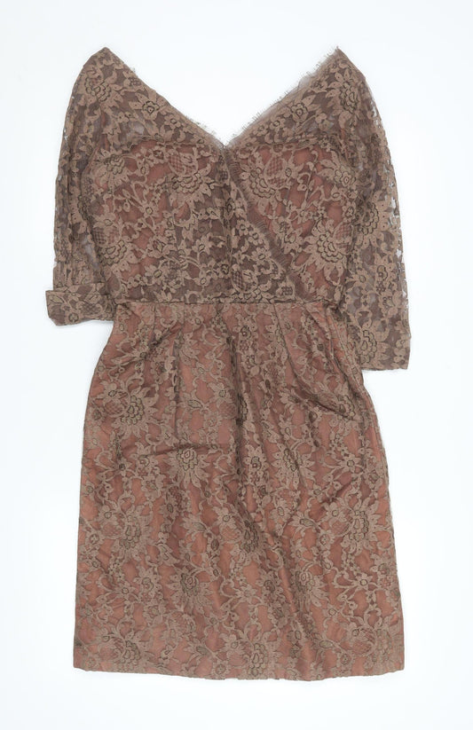 Jean Allen Women Brown Lace Off Shoulder Bodycon Dress Size 14