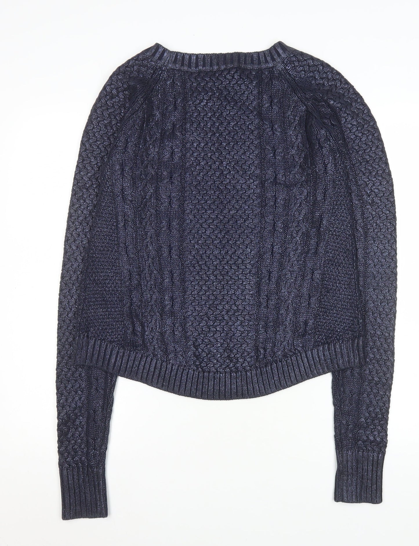French Connection Womens Navy Cable Knit Cotton Pullover Sweater XS