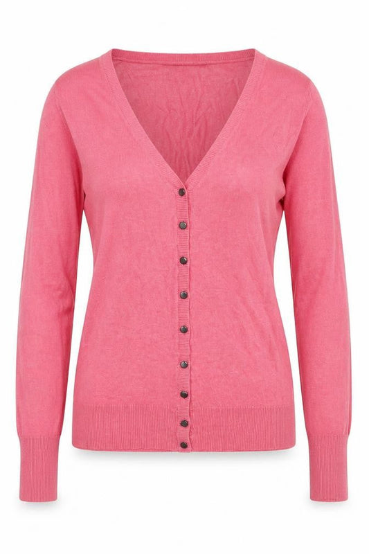 Front view of French Connection women’s pink xs v-neck button cardigan