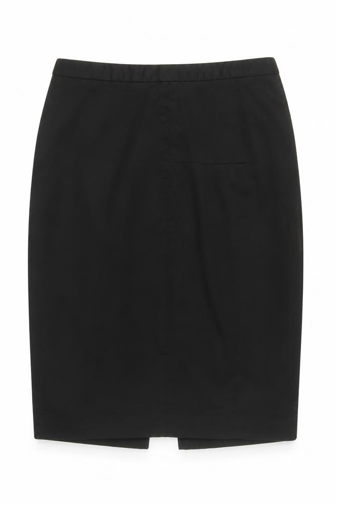 Front view of French Connection Women's Black Cotton Zip Pencil Skirt, size 10