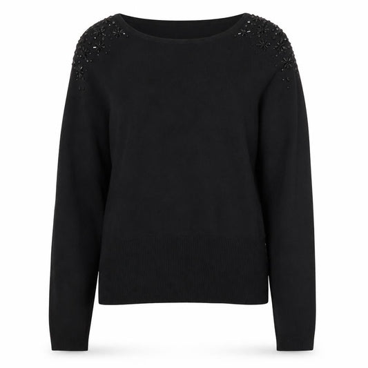 Front view of Betty Jackson Black Women's Black Beaded Knit Top, size 12