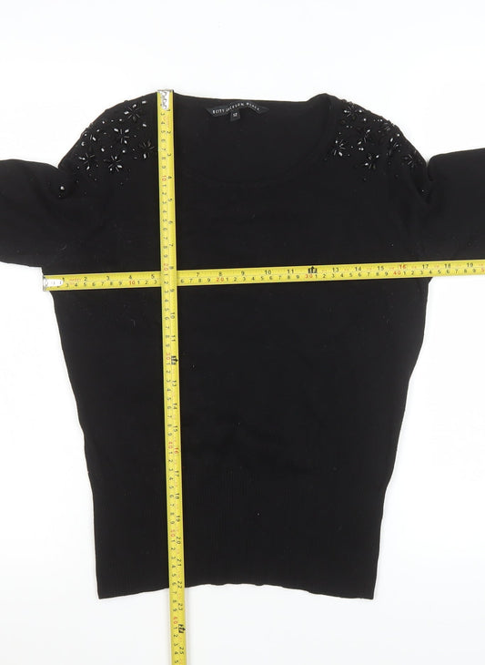 Betty Jackson Black Women's Black Beaded Knit Top Size 12