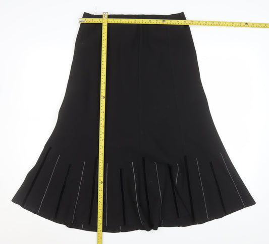 Platform Women's Black Size 12 Pleated Flare Midi Skirt Polyester Blend