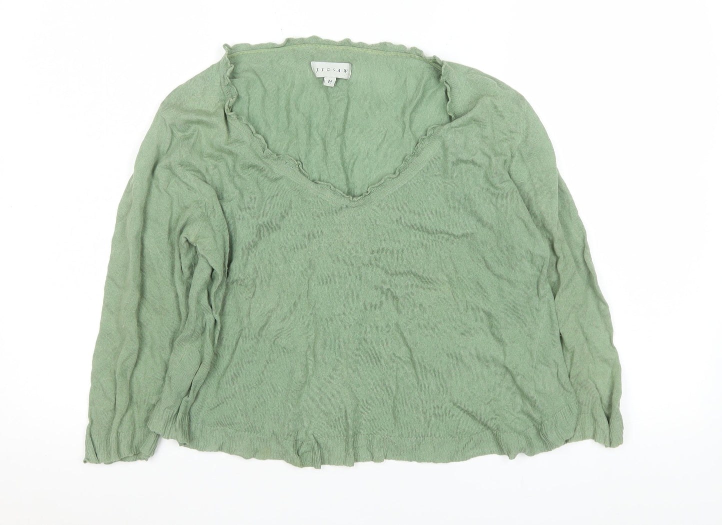 Jigsaw Women’s Green V-Neck Long Sleeve Cotton Knit Top M