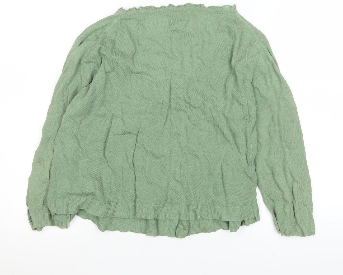 Jigsaw Women’s Green V-Neck Long Sleeve Cotton Knit Top M