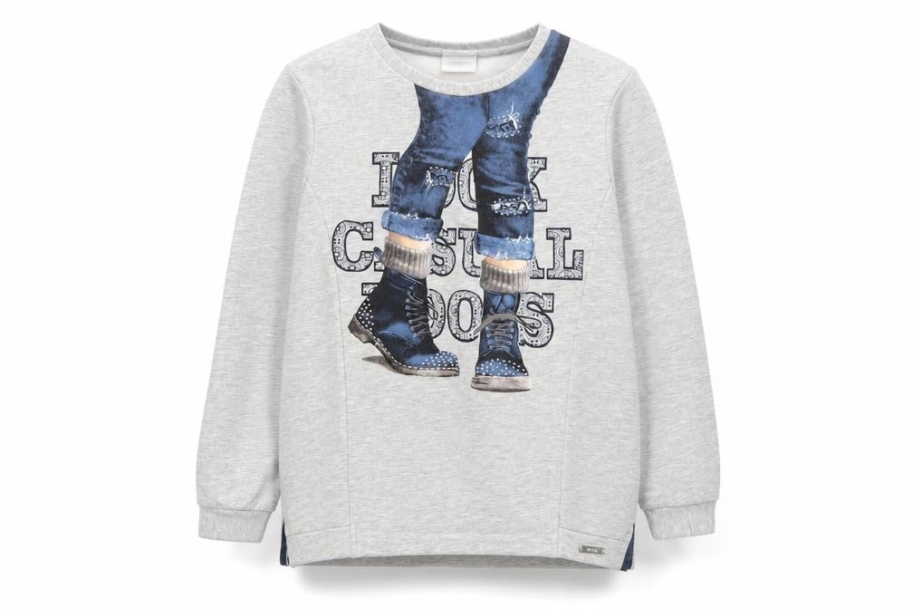 Mayoral Girls Grey Long Sleeve Graphic Pullover T-Shirt 9 Years