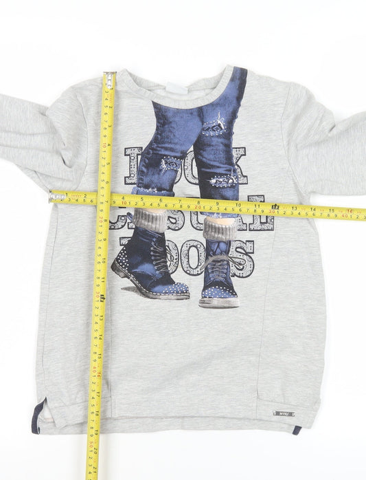 Mayoral Girls Grey Long Sleeve Graphic Pullover T-Shirt 9 Years