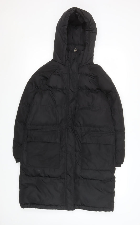 Hulabalu Womens Black Long Puffer Coat Size 12 Hooded Winter Jacket