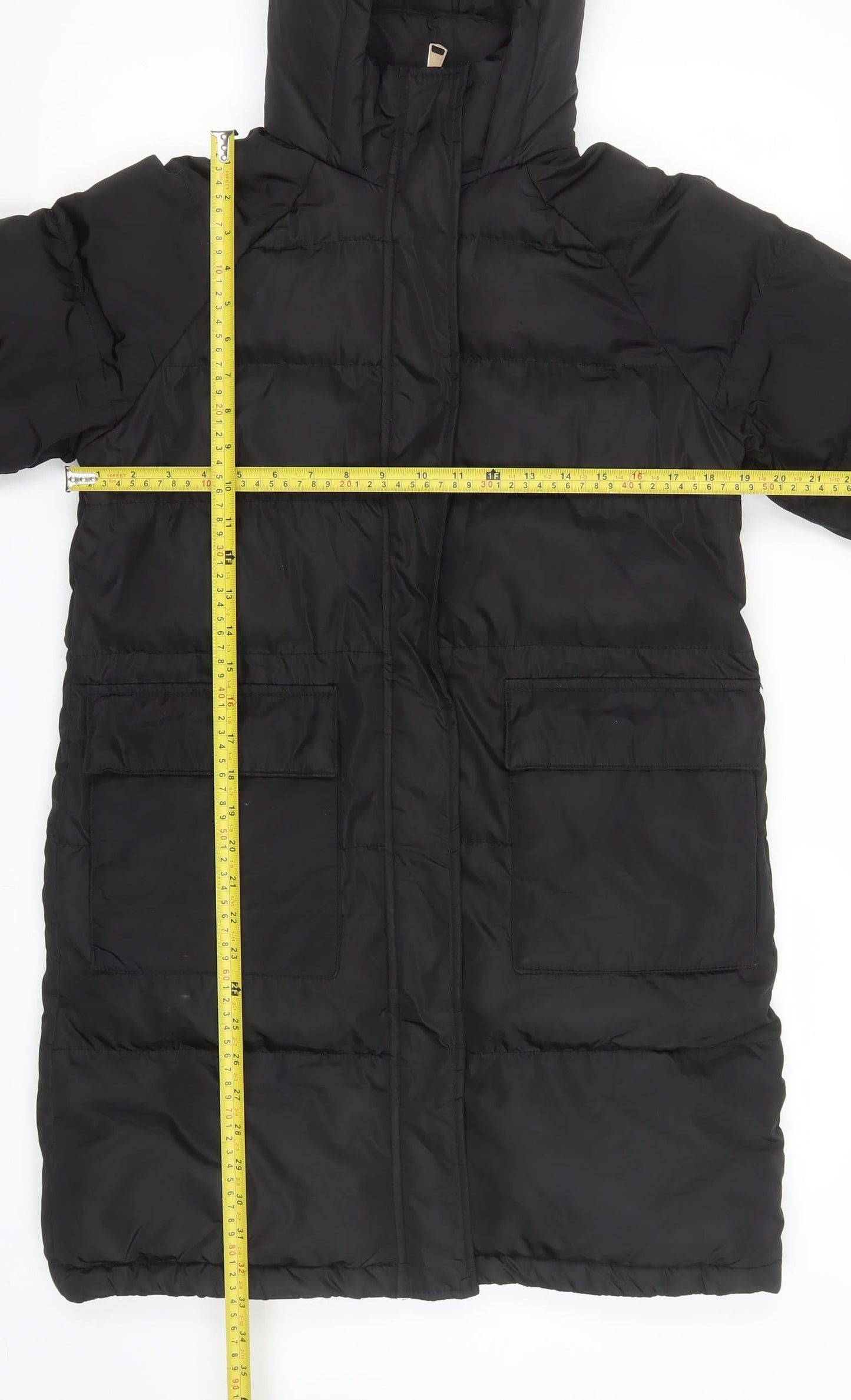 Hulabalu Womens Black Long Puffer Coat Size 12 Hooded Winter Jacket