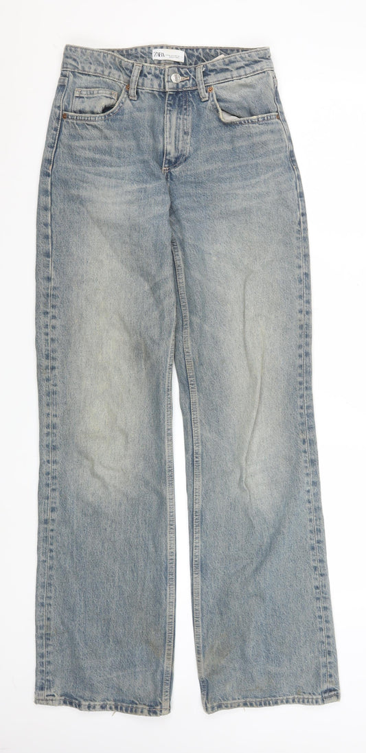 Zara Women Blue Size 6 Wide-Leg High Rise Cotton Jeans