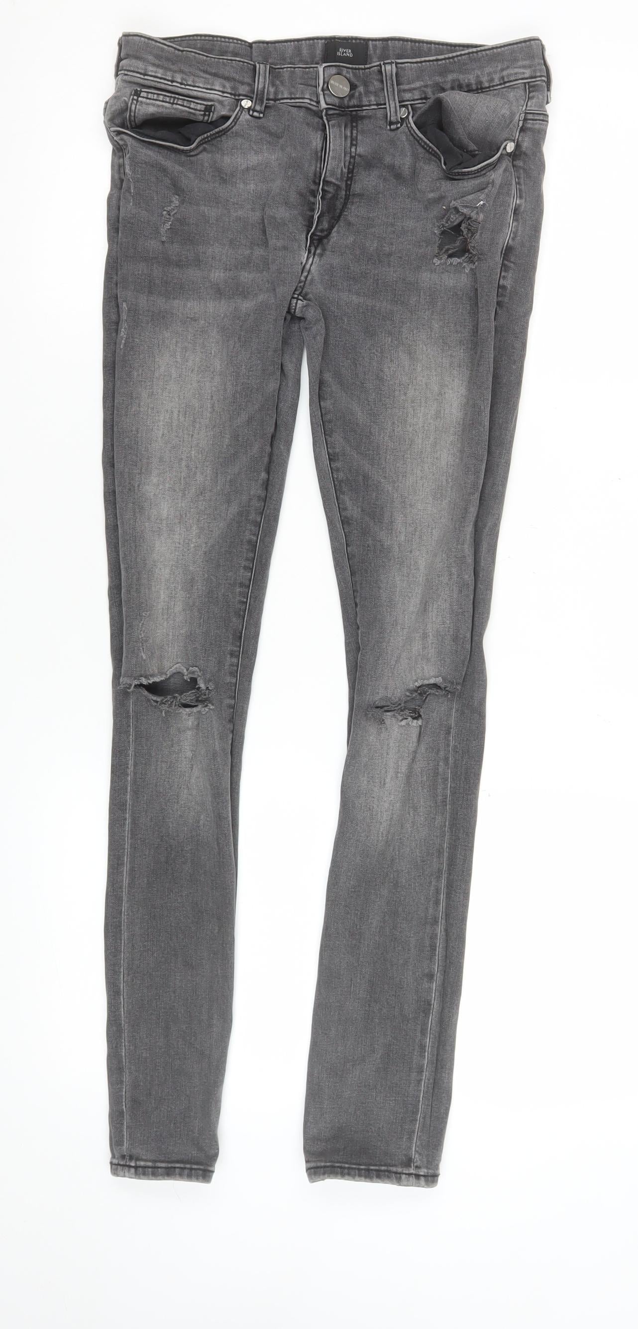 River Island Women's Grey Distressed Skinny Jeans Size 28/32