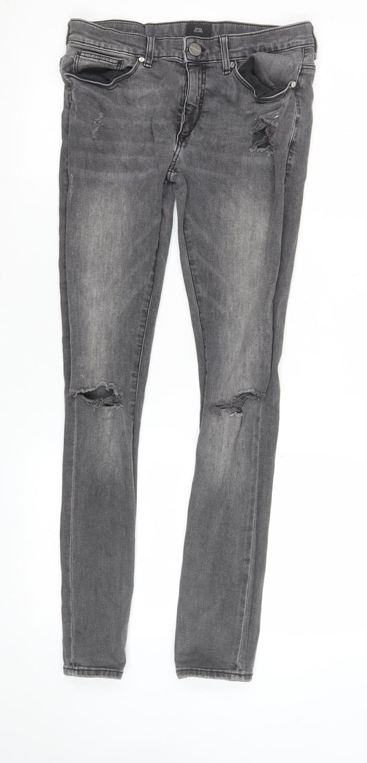 River Island Women's Grey Distressed Skinny Jeans Size 28/32