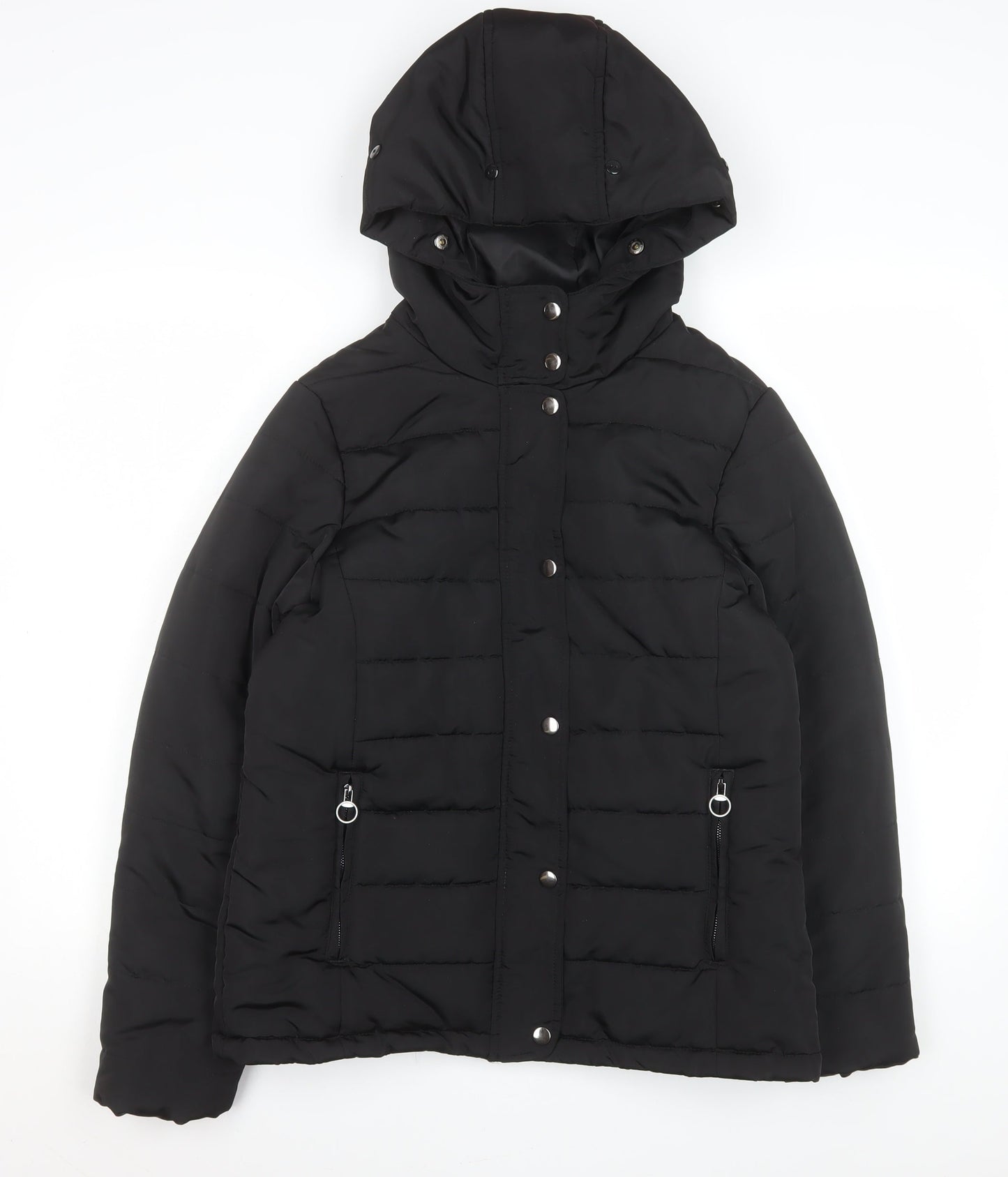 Golddigga Women's Black Puffer Jacket Size 10 Hooded Winter Coat