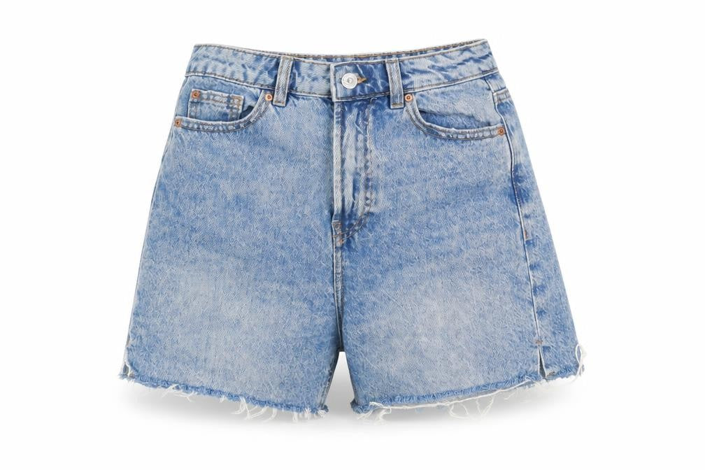 Front view of Denim Co. Women’s Blue Cut-Off High Rise Denim Shorts, size UK 6