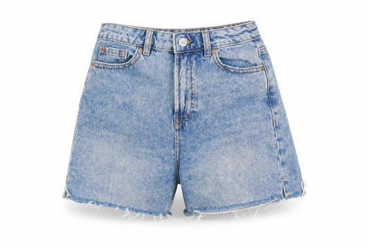 Front view of Denim Co. Women’s Blue Cut-Off High Rise Denim Shorts, size UK 6
