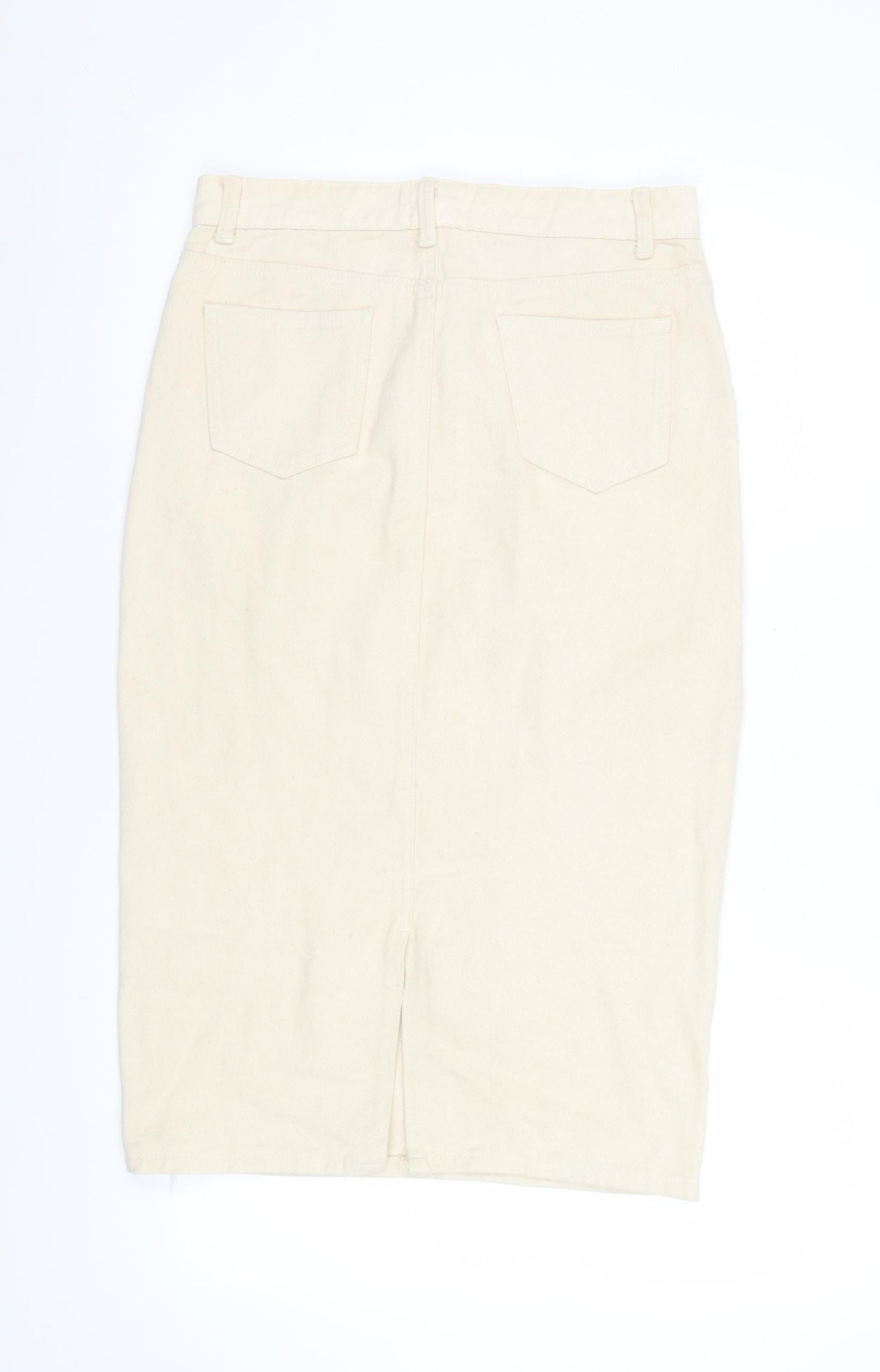 Boohoo Blue Women's Beige Cotton Pencil Skirt UK 10 Knee Length