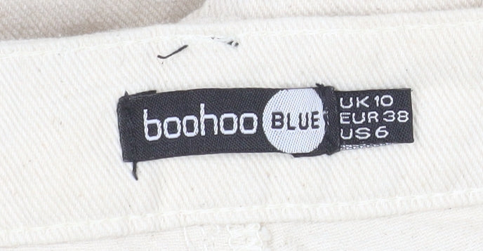 Boohoo Blue Women's Beige Cotton Pencil Skirt UK 10 Knee Length