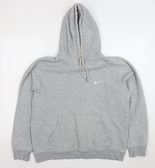 Nike Mens Grey L Pullover Hoodie Fleece Logo Sweatshirt