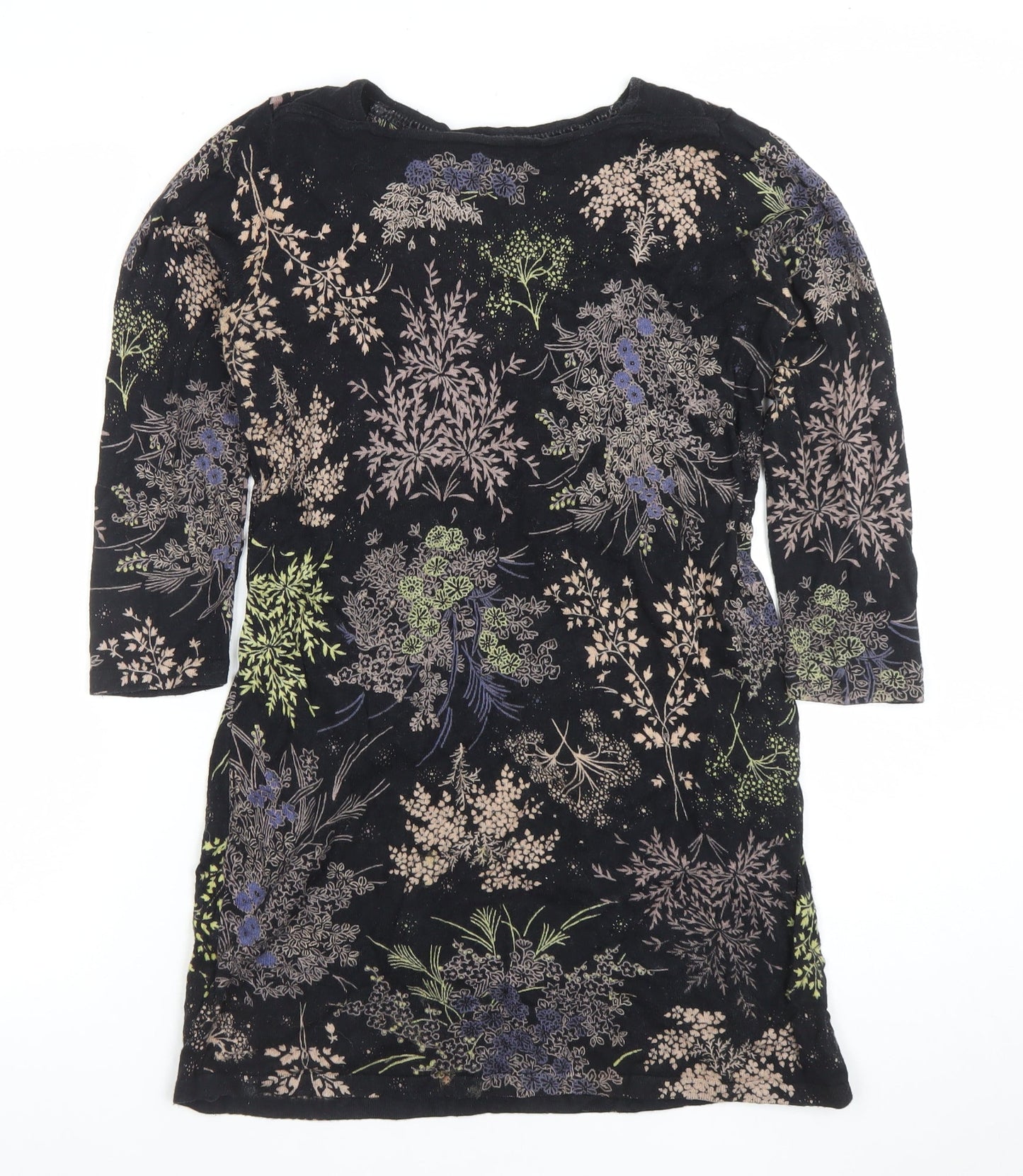 Next Women's Black Floral Velvet Shift Dress Size 8