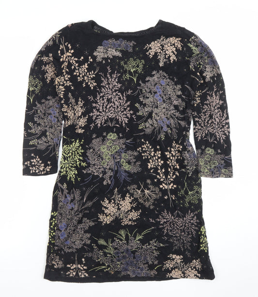 Next Women's Black Floral Velvet Shift Dress Size 8