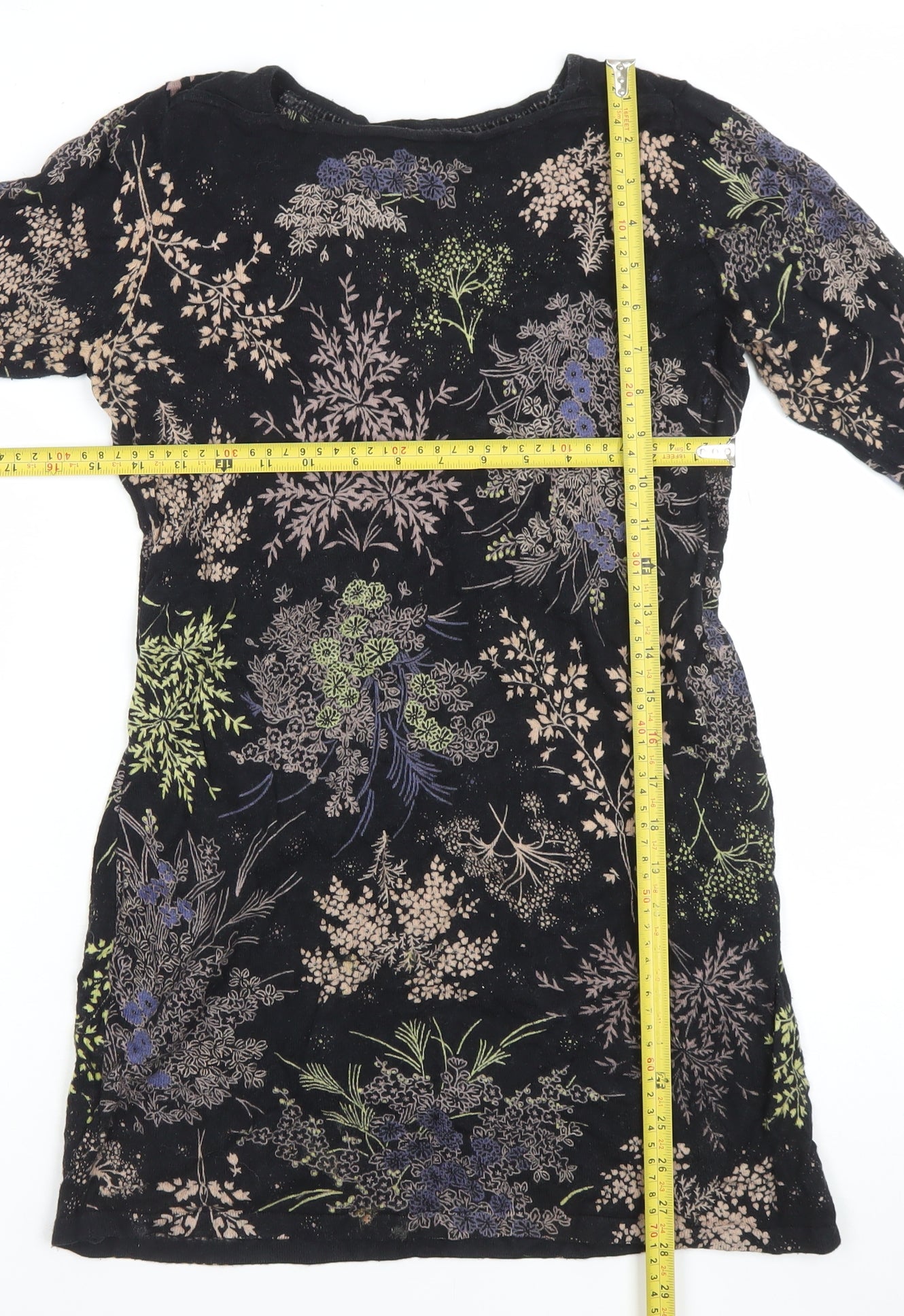Next Women's Black Floral Velvet Shift Dress Size 8