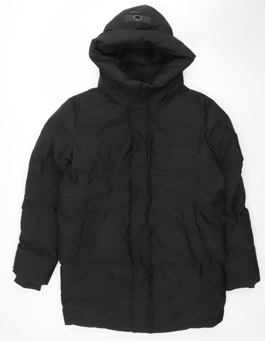 Point Zero Men's Black Hooded Puffer Jacket Size M Winter Waterproof