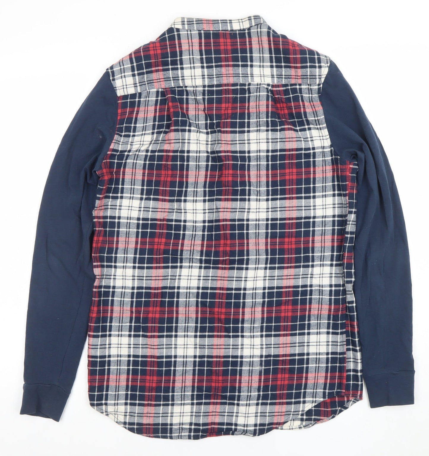 SikSilk Men's Red Navy Check Button-Up Shirt Size S Classic Cotton