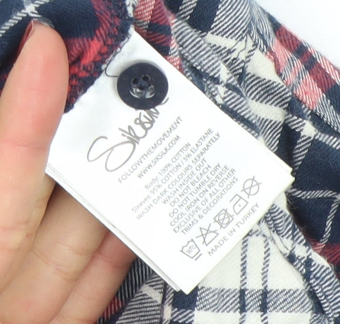 SikSilk Men's Red Navy Check Button-Up Shirt Size S Classic Cotton