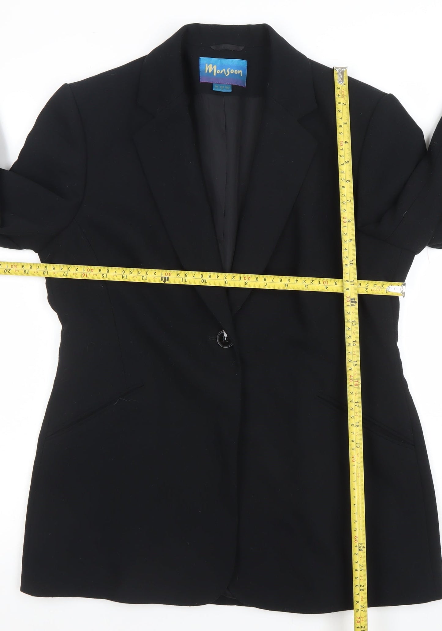 Monsoon Women’s Black Blazer Size 12 Regular Fit Single-Breasted Jacket