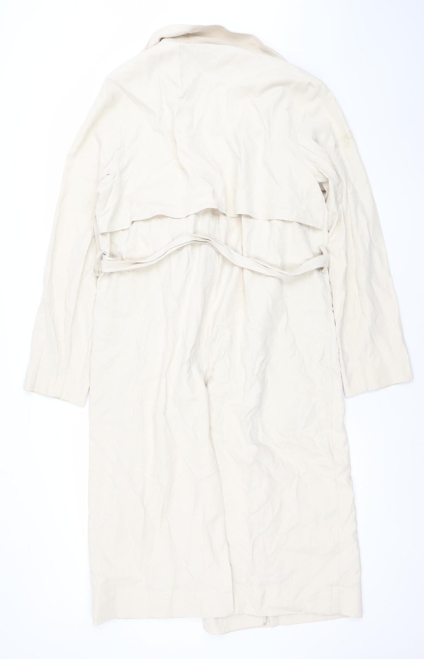 Mango Women Beige Long Belted Trench Coat XL Classic Cotton Blend