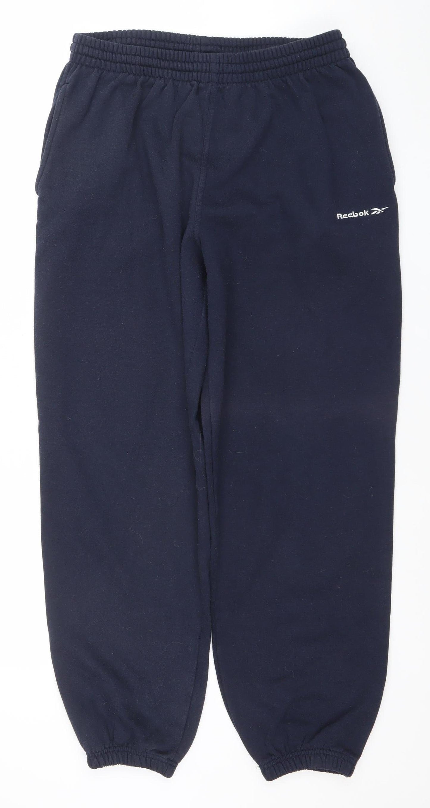 Reebok Men Blue Fleece Sweatpants L Regular Fit Elastic Waist Activewear
