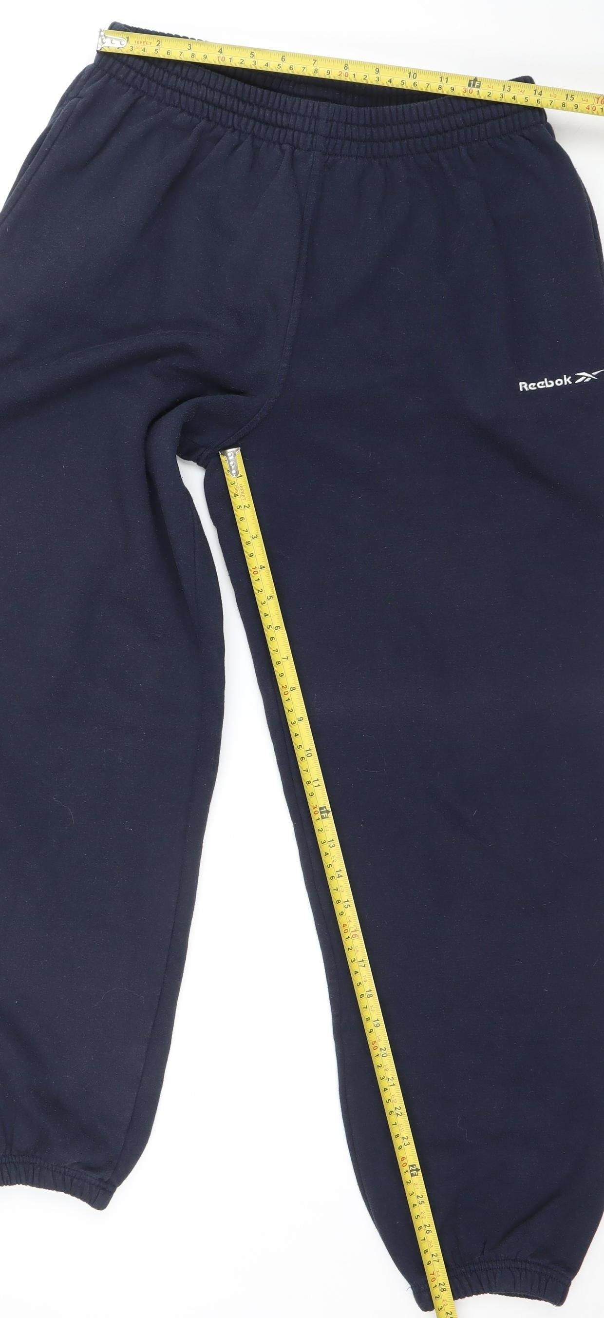 Reebok Men Blue Fleece Sweatpants L Regular Fit Elastic Waist Activewear