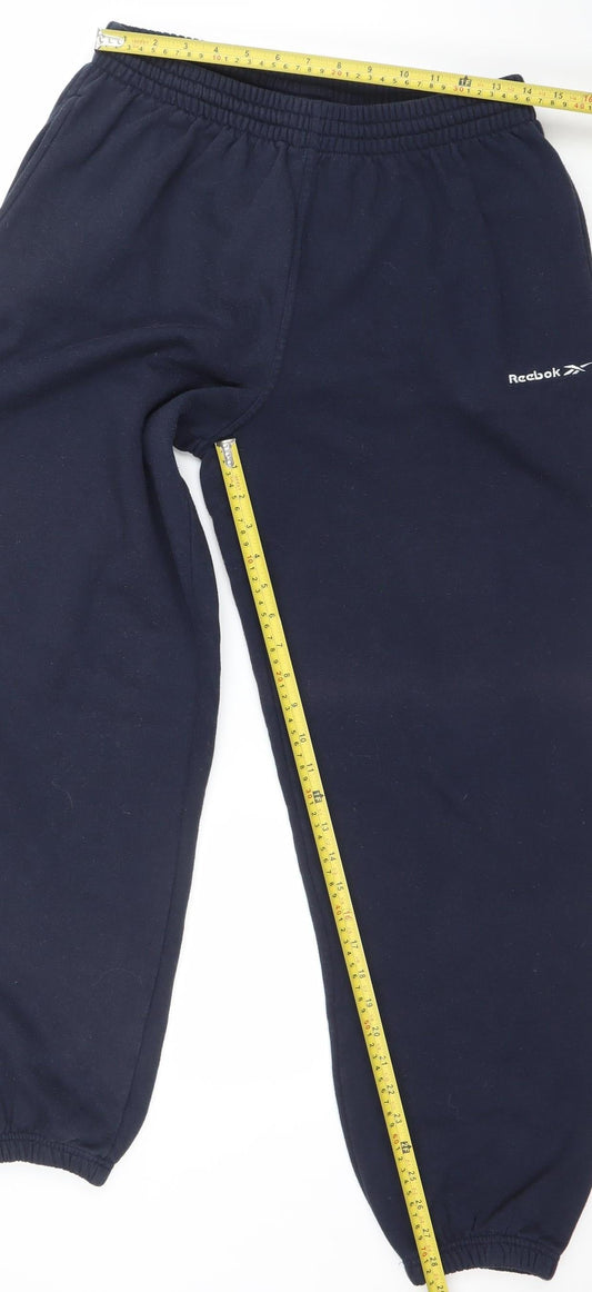 Reebok Men Blue Fleece Sweatpants L Regular Fit Elastic Waist Activewear