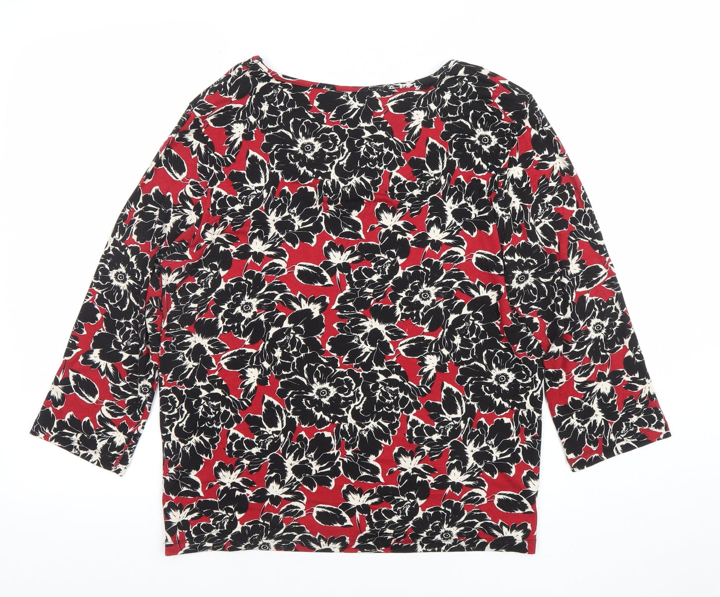 Classic Womens Red Floral 3/4 Sleeve Viscose Jersey Top Size 14