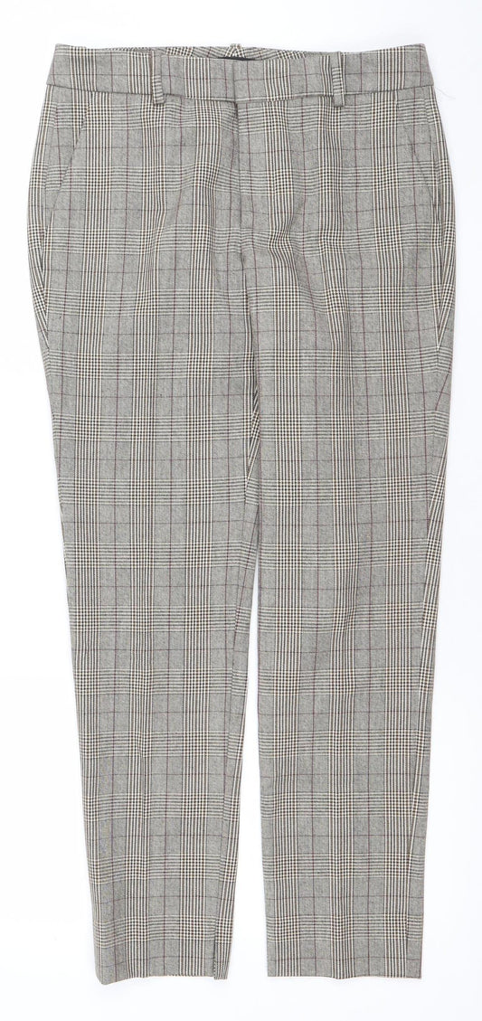ZARA Woman Grey Check Slim Fit Tailored Trousers Size 6