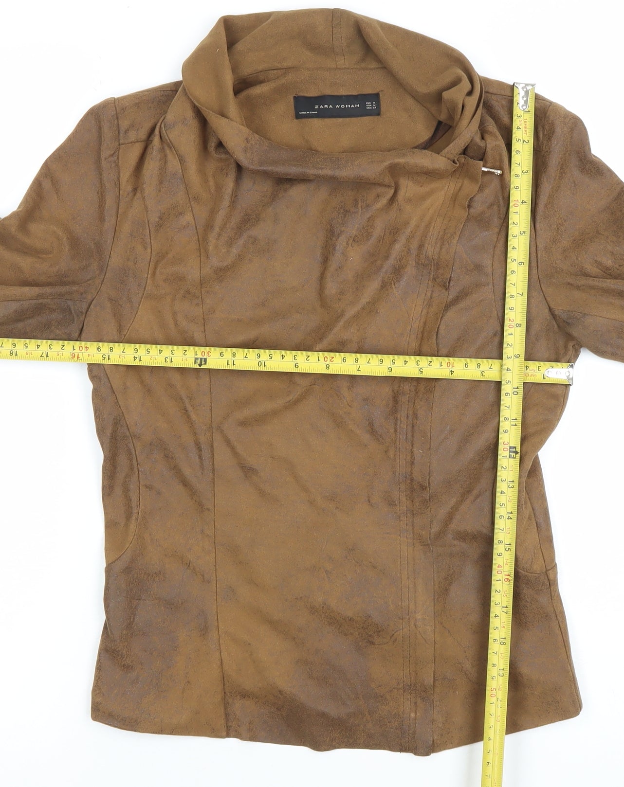 Zara Woman Brown Faux Suede Slim Fit Zip Jacket Size 12