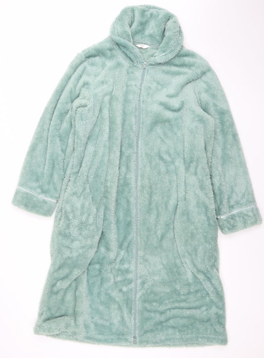 Cotton Traders Women's Stone Green Fleece Zip Robe Size 14/16